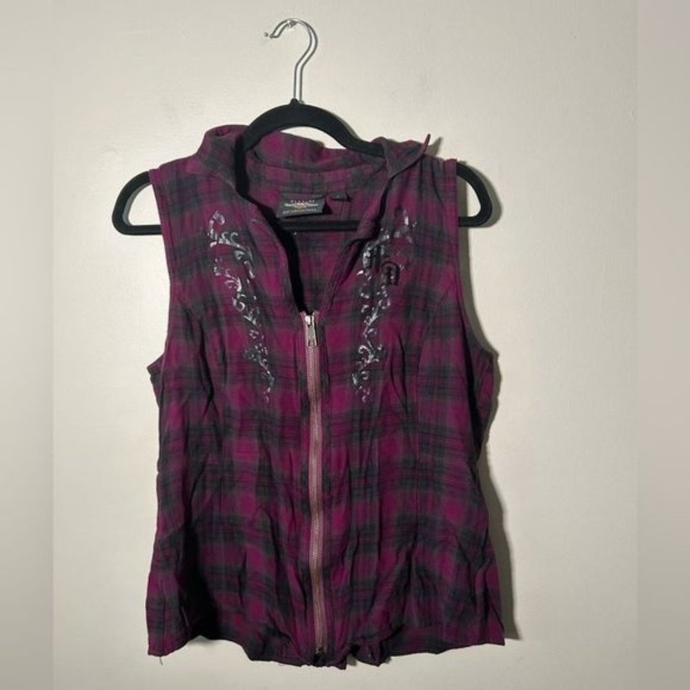 Harley Davidson?lace up back flannel vest L punk emo aesthetic